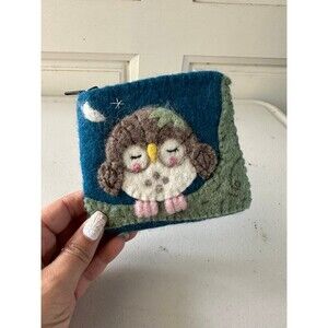 Nepal dZi Handmade Olivia Owlette 100% Natural Wool Felt Zipper Coin Purse